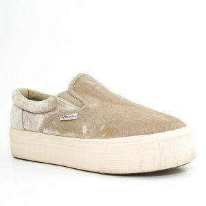 Superga Platform Shoes, Taupe Velvet, Sz 8.5